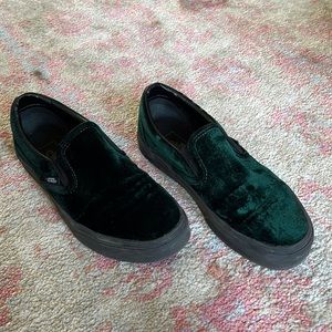 Green velvet slip on vans